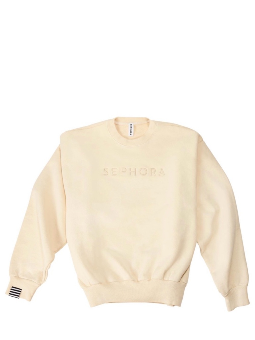 Sephora Women’s Cream Embossed Logo Crew Neck Sweatshirt-Size M -NWOT